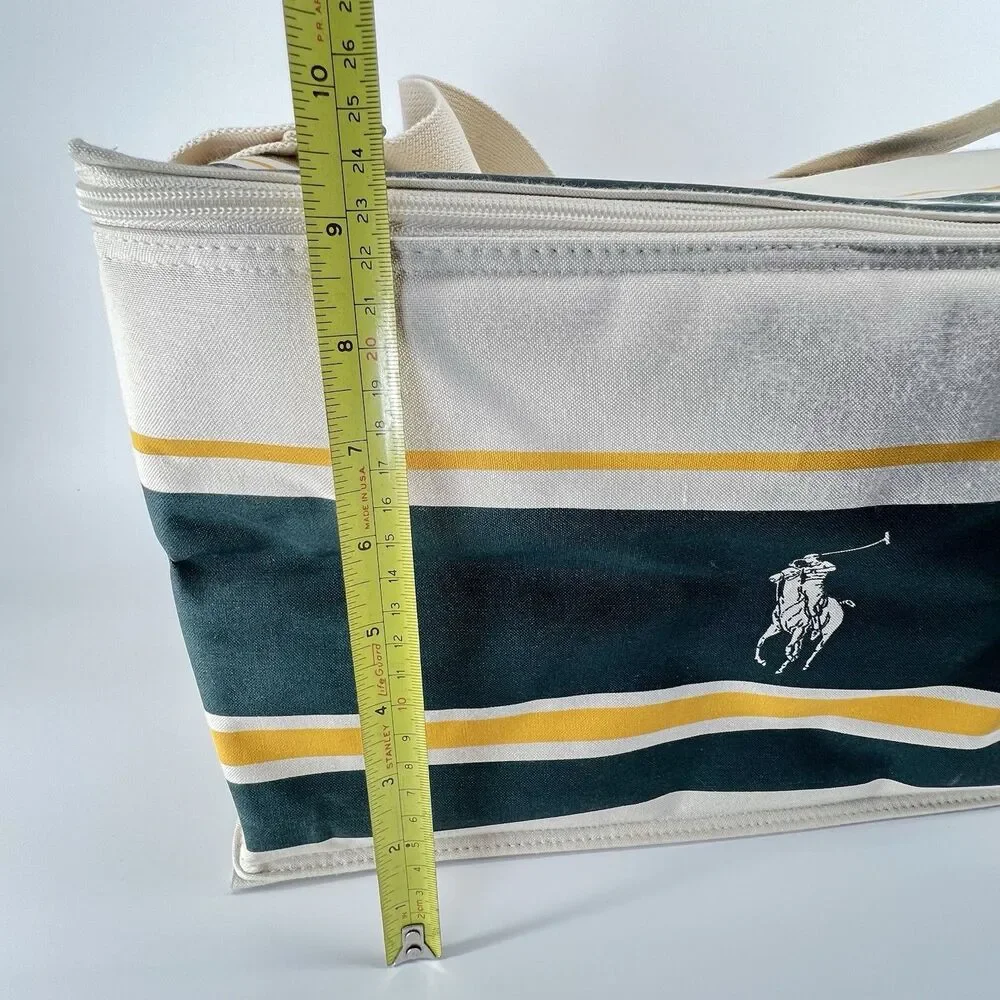 Vintage Polo Ralph Lauren Insulated Cooler Tote Bag Green Yellow Stripe